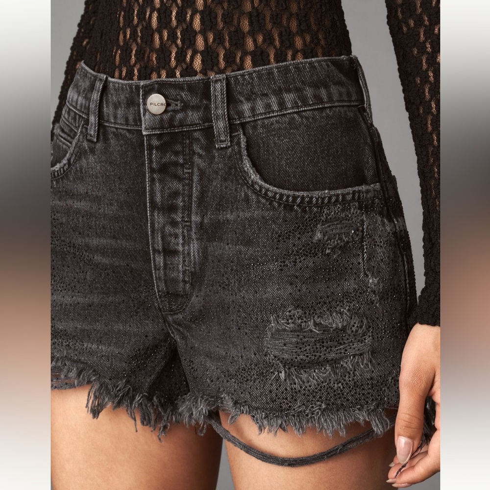 Rhinestone Distressed Denim Shorts